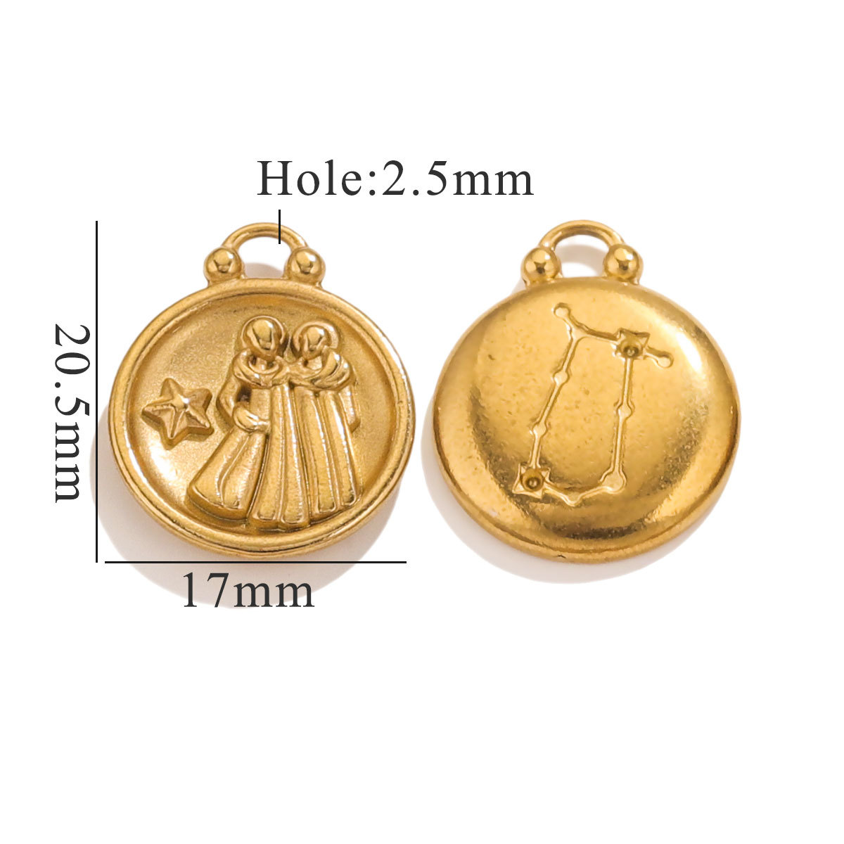 Gold color / 1 Piece Retro Classic Style Gemini Shape Stainless Steel  Gold Color Unisex Pendant Picture18